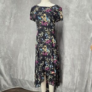 Kay Unger‎ New York Floral High Low Dress Black Multicolor Size 8 Sheer